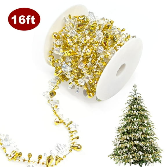 Christmas Tree Garland Christmas Crystal Bead Garland Ornaments Twist Bead String for Christmas Tree Home Party Fireplace Decorations Gold