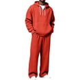 thumbnail image 2 of Mens 2 Piece Sets Quarter Zipper Drawstring Hooded Tops Wide Leg Pants Solid Color Fashion Outfits for Daily Wear Red S, 2 of 7