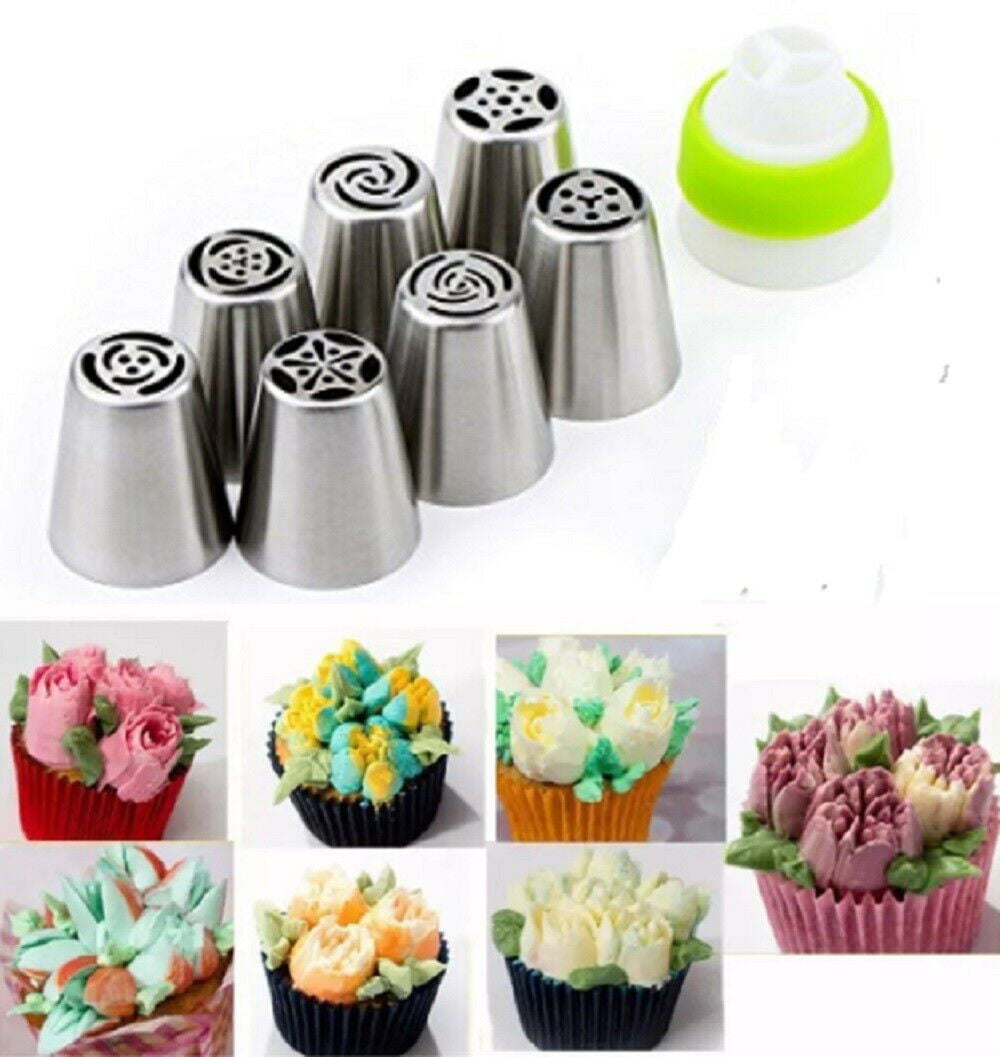 7pcs Russian Leaf Flower Icing Piping Nozzles Pastry Tips Cake Decor Baking Tool 