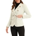 thumbnail image 4 of INSPIRE CHIC Edition Women's Elegant Plaid Lapel Collar Tweed Blazer Jacket Beige S, 4 of 5