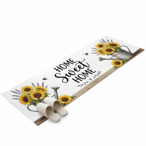 Home Sweet Home Washable Area Rug 2 x 6 ft Country Sunflower Watering Can Lavender Farm Soft Non‑Slip Rugs Stain Repellent Indoor Mats for Long Hallway, Kitchen Runner, Corridor Laundry