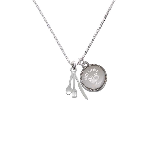 Fork Knife and Spoon - Happy Hanukkah Menorah Necklace