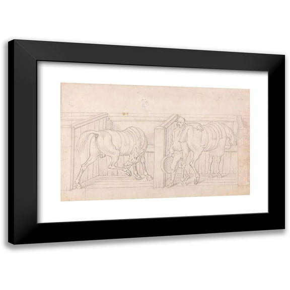 James Seymour 14x11 Black Modern Framed Museum Art Print Titled - Two Saddled Horses in Stalls in a Stable