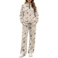 thumbnail image 2 of Purple Floral Beige 2 Piece Sweatsuit Outfits for Women Half Zip Stand Collar Pullover Wide Leg Pants with Pockets Soft Fall Winter Lounge Set Casual Travel Airport Clothing, S, 2 of 9