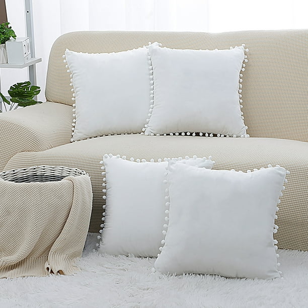 Pack of 4 Throw Pillow Cover with balls Decorative Velvet Cushion