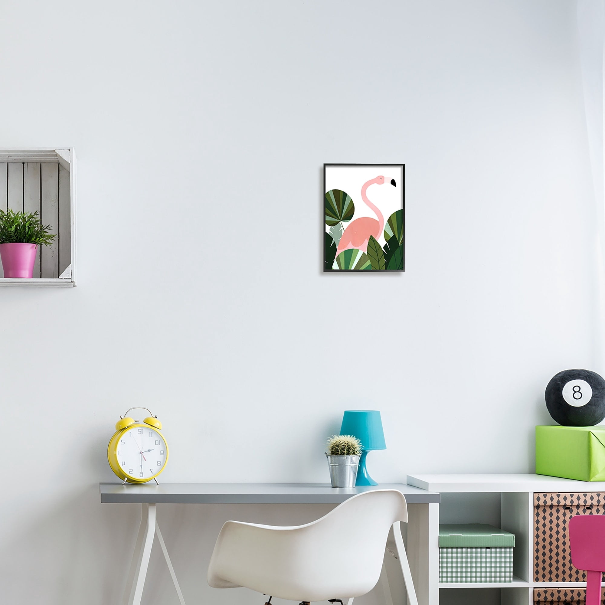 Stupell Industries Contemporary Flamingo Plant Leaves Animals & Insects Painting Black Framed Art Print Wall Art