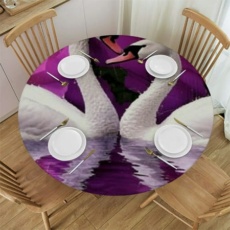 

Autua Rose Swans Reflection Round Tablecloth 100% Polyester Fiber Stain-Resistant Washable Ideal for Indoor and Outdoor Restaurants Weddings Parties 46 -50