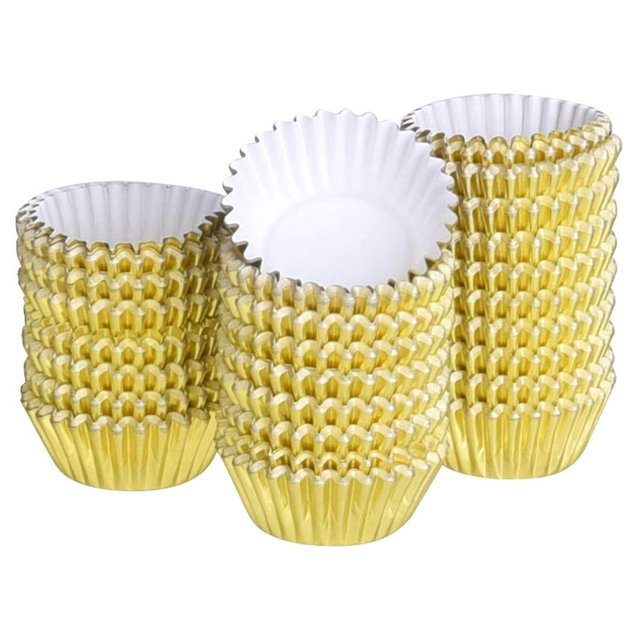 500 unidades de fundas doradas Afortunado revestimiento metálico para cupcake 5cm de diámetro inferior
