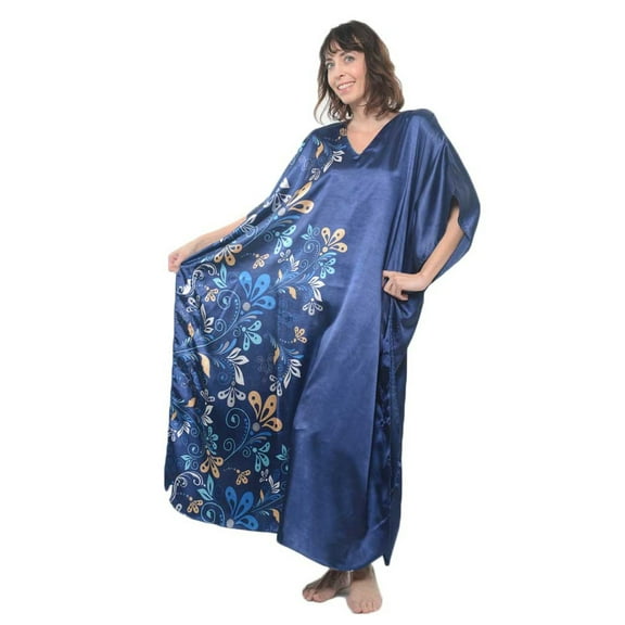 Up2date Fashion's Women's Caftan / Kaftan, Midnight Dream Floral Vine Print - Blue