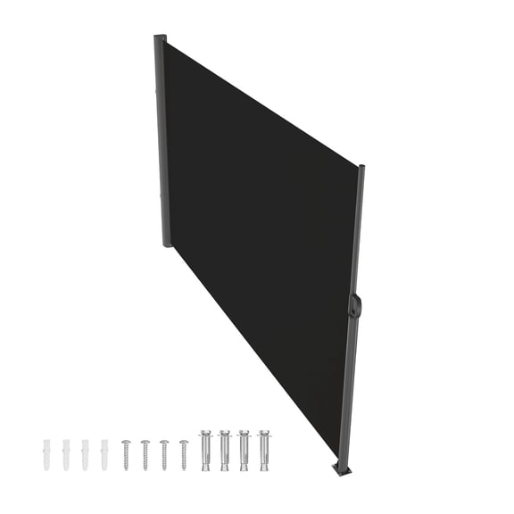 Retractable Outdoor Privacy Screen, 71" x 118" Waterproof Balcony Wind Screen, UV 30+ Aluminum Frame Patio Awning for Deck, Terrace, Backyard, Black