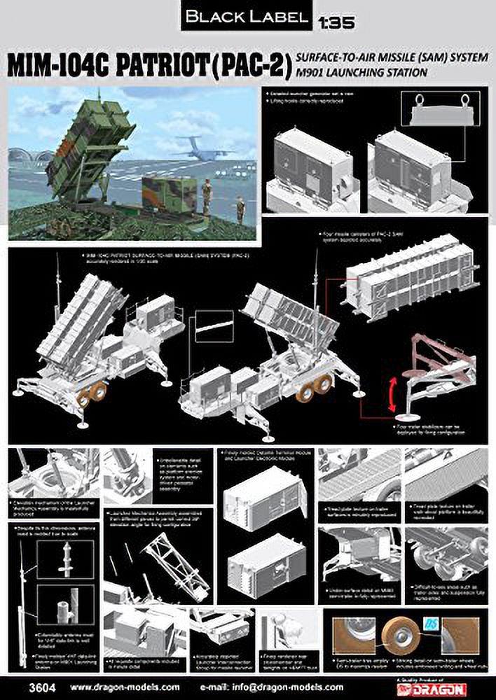 Dragon Models 1/35 MIM-104C Patriot Surface-to-Air Missile SAM System PAC-2 "Black Label Series Model Building Kits