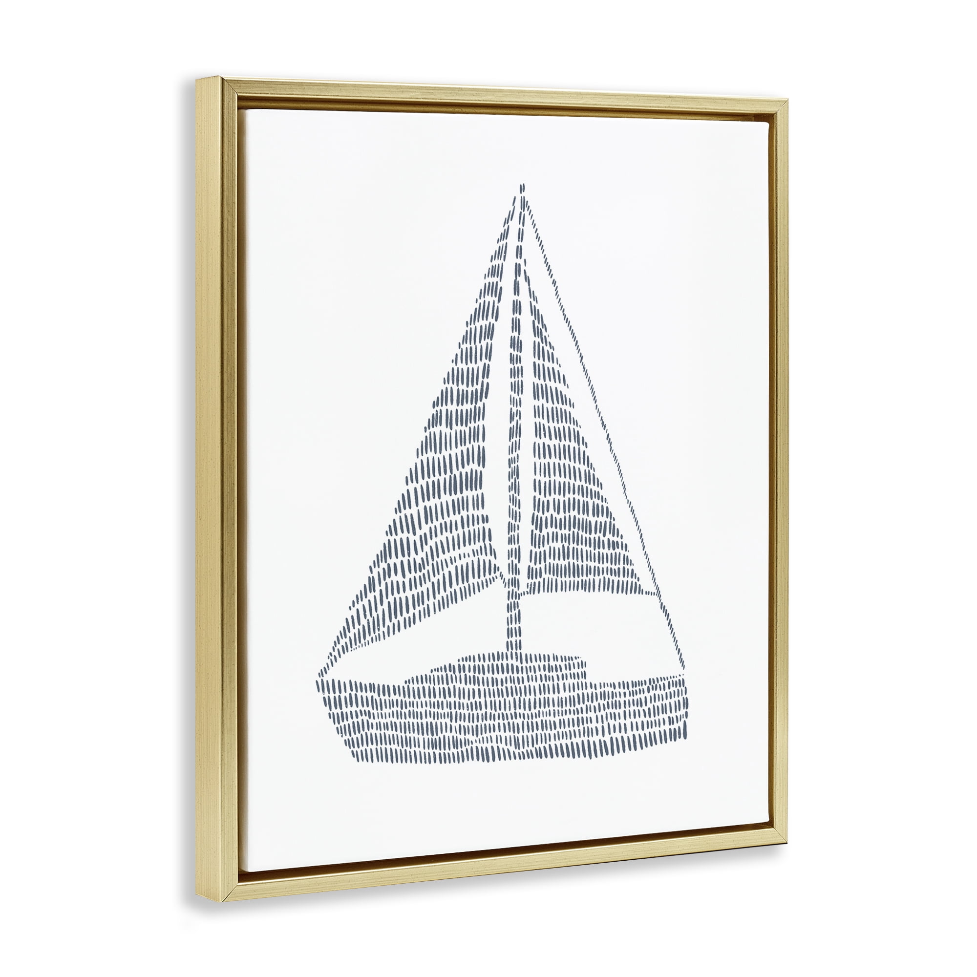 Stupell Industries Minimal Sail Boat Coastal Painting Gold Floater Framed Canvas Art Print Wall Art, 17 x 21