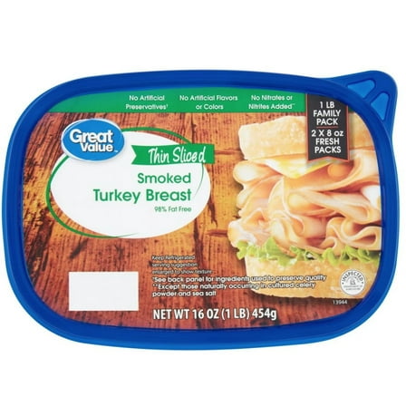 Great Value Smoked Turkey Breast Lunchmeat, 16 oz, Plastic Tub, Refrigerated