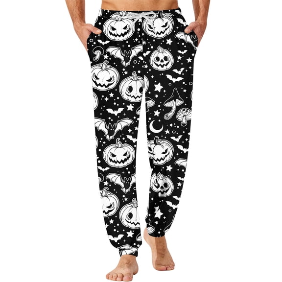 IAJDKMEK Men's Halloween Themed Pajama Pants - Breathable Sleep Bottoms with Pockets & Drawstring, Ideal Mens Casual Pants and Pajama Bottoms, Cozy Halloween Pajamas,Black L