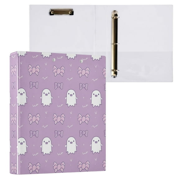 Cute Pastel Ghost and Bows 3 Ring Hardcover Binders 1.5in Round Rings for Letter-Size Folder Paper Organizer Pockets for Office Student Recipe