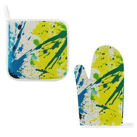 

ZZZHY Energetic Ink Splatters 369 Oven Mitts and Pot Holders Sets Heat Resistant Oven Gloves Cute Kitchen Mitts for Oven 2-Piece Baking Gloves Set for Cooking Grilling Baking
