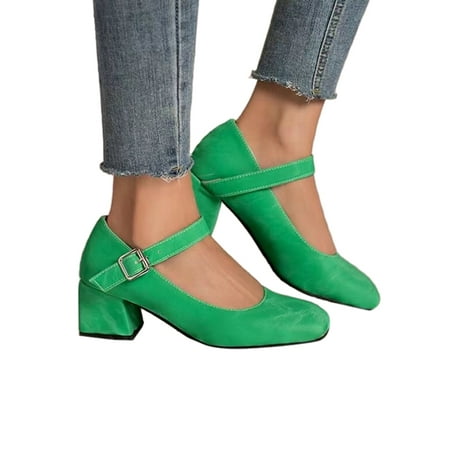 

Woobling Ladies Heeled Sandals Square Toe Dress Shoes Buckle Mary Jane Lightweight Pumps Outdoor Prom Green 6.5