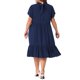thumbnail image 4 of GRACE & GRANDEUR Vestidos de manga corta con cuello simulado y lazo en la espalda para mujer de tallas grandes, dobladillo con volantes, corte A, en capas, estilo swing, 4X azul marino, 4 of 8