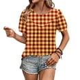 thumbnail image 4 of Xixinqiwan Women Tops,Women's Boho Short Sleeve Shirts Floral Work Blouses Dressy Casual Round Neck Loose Chiffon Flowy Tops T-shirts Orange M, 4 of 7