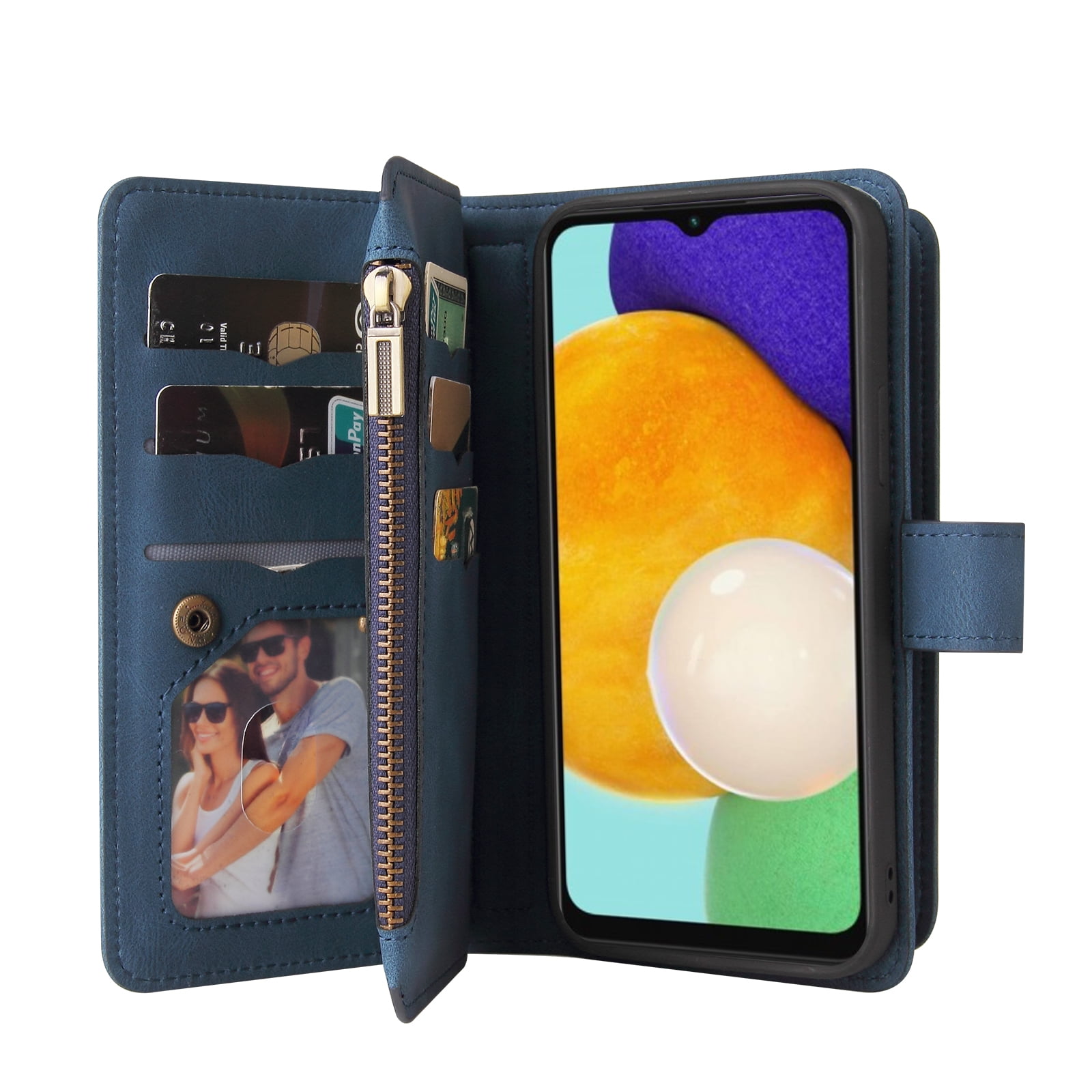 Phone Case for Samsung Galaxy S25 Plus, S25 Plus Wallet Case, Luxury Folio Flip Leather Cover [Zipper Pocket] [Wrist Strap] [Kickstand] for Samsung Galaxy S25 Plus, Blue