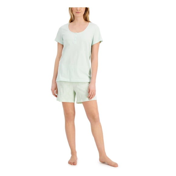 CHARTER CLUB Sets Green Elastic Band Solid Short Sleeve Scoop Neck T-Shirt Everyday  Size S