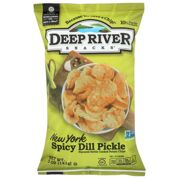 Deep River Snacks Kettle Chips, New York Spicy Dill Pickle, 5 Oz