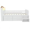 thumbnail image 3 of Low Loft Bed with 4 Storage Drawers & Stairs, House Shaped Headboard with Plug-in Warm LED Light, Headboard Shelf, Twin Size Storage Bed Frame (Twin, White), 3 of 10