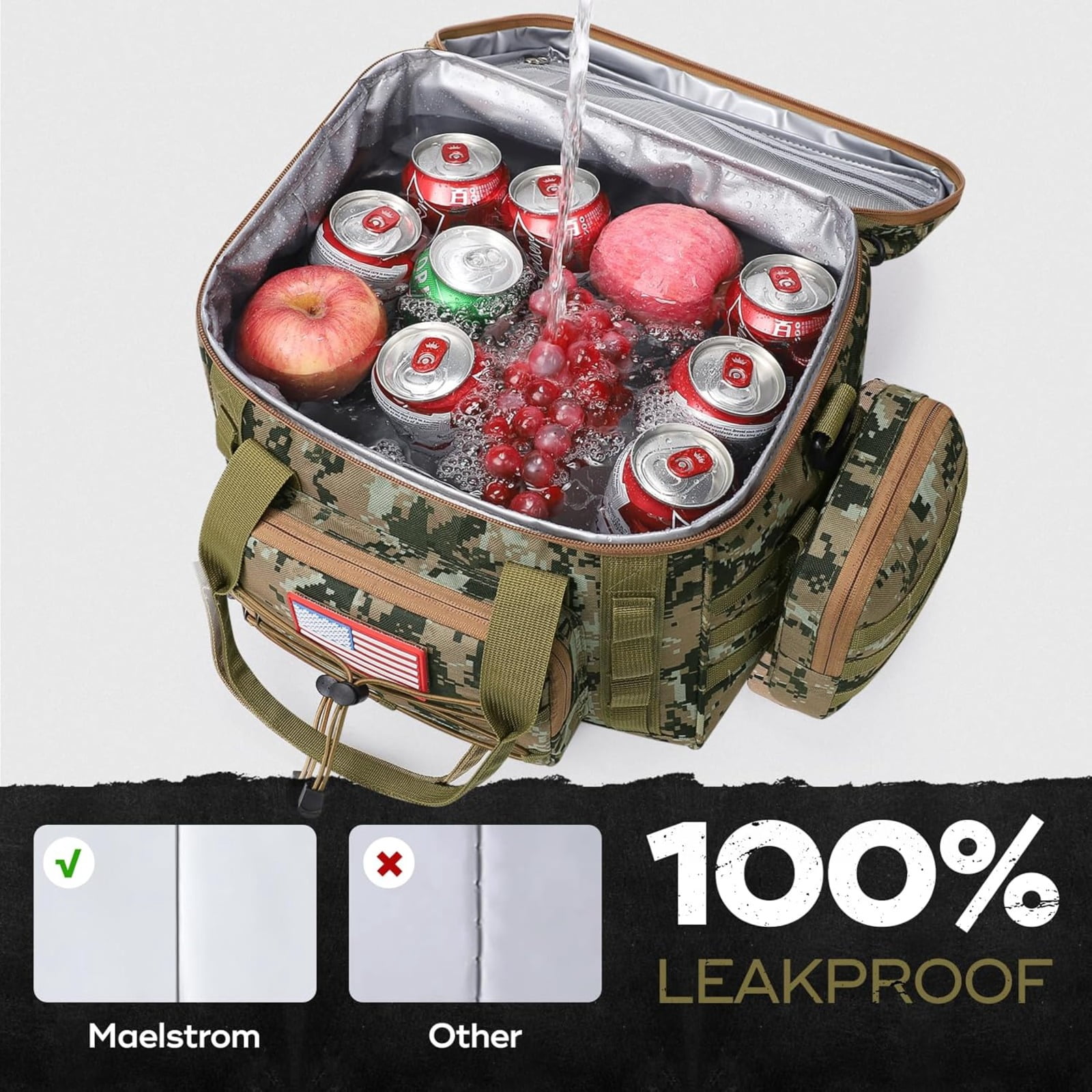 Tactical Lunch Box for Men with 5 Slim Ice Packs, 15L Insulated Cooler Bag with MOLLE Pouch