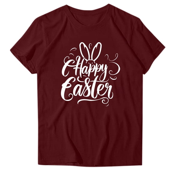 successthop Bunny Shirts for Women Happy Easter Casual Short Sleeve Holiday T Shirts Crewneck Top Spring Beach Clothes M