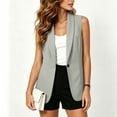 thumbnail image 6 of Olyvenn Womens Notch Lapel Single Button Sleeveless Blazer Vest, Mid Length Straight Cut Side Hand Pockets Tailored Fit Gray XXL, 6 of 7