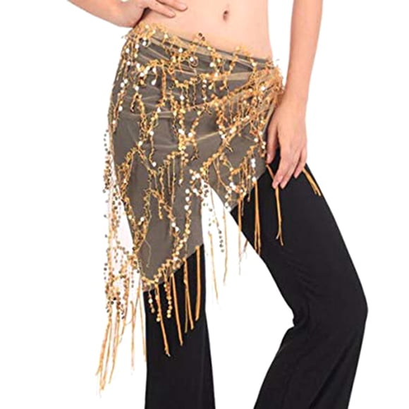 Qarigey Danza del vientre Hip Wrap Bufanda Accesorios Cinturones Cadena de danza del vientre Traje Cintura de moda Suministros Rendimiento Cinturones Amarillo