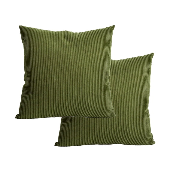 Corduroy Throw Pillow Covers 18x18 Set of 2 Decorative Soft Boho Striped Neutral Euro Farmhouse Couch Pillow Covers for Living Room Bed Sofa,Dark Green