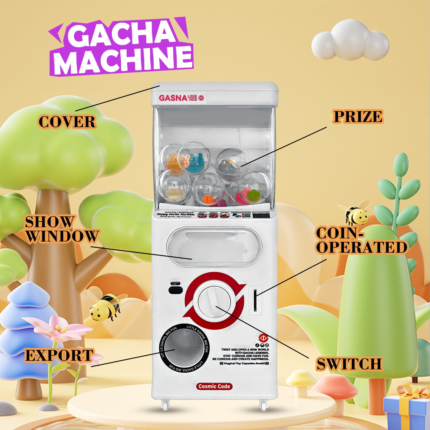 QCWQMYL Capsule Vend Machine Mini Toys for Kids & Adults Family Room 25 Cent Gumball Machine Plastic