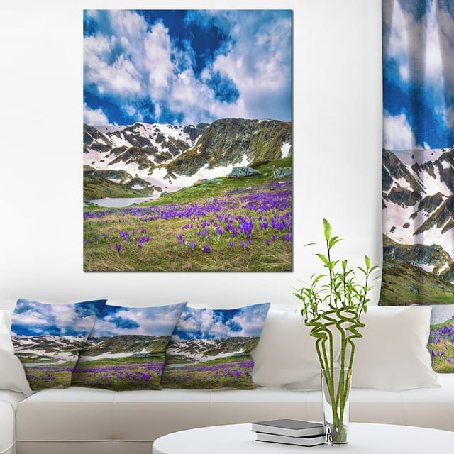 Spring Blooming Crocus Flowers - Landscape Canvas Art Print