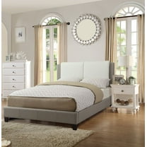 Modern Bedroom Furniture 3pc California King Size Bed Set White 2x Nightstands Faux Leather Upholstered Bed