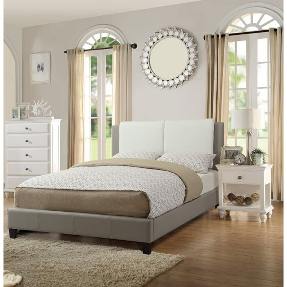 Modern Bedroom Furniture 3pc California King Size Bed Set White 2x Nightstands Faux Leather Upholstered Bed