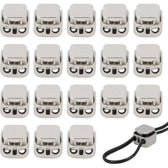 20 Pcs Heavy Duty Cord Locks Alloy Cord Locks Double Hole Cord Lock Drawstring Clip Cord Stopper for Sweatpant Hat Drawstrings Backpack Shoelace Platinum
