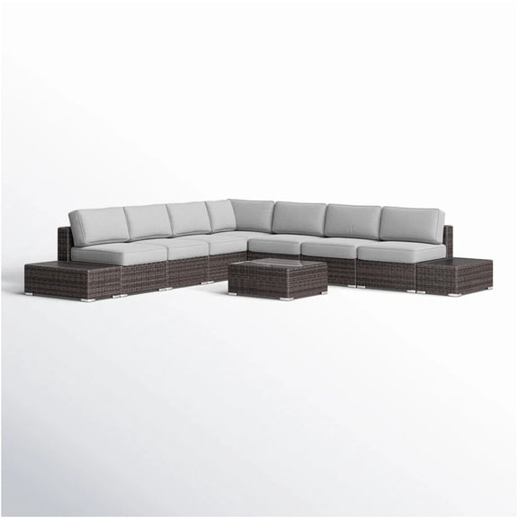 JERFIT 10-Piece Outdoor Sectional Sofa Set with Cushions & Glass Tables, Brown All-Weather Patio Conversation Set for 6, No Assembly Required