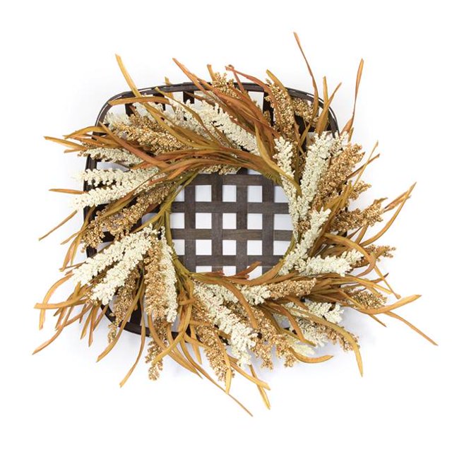 DS 20 in. Foam & Willow Square Wreath & Wicker Wall Decor, Cream