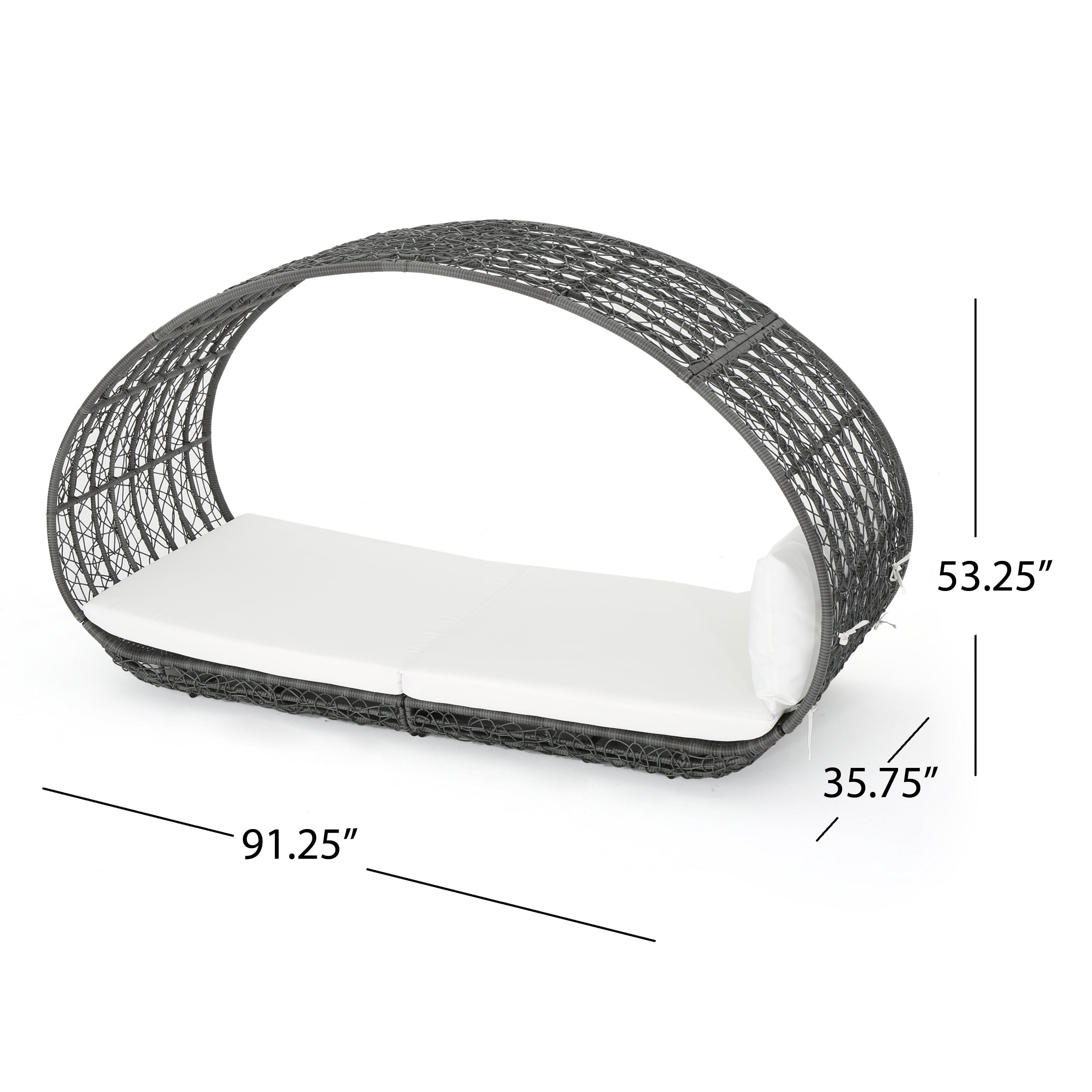Kinston Outdoor Wicker Daybed with Cushion, Grey, White