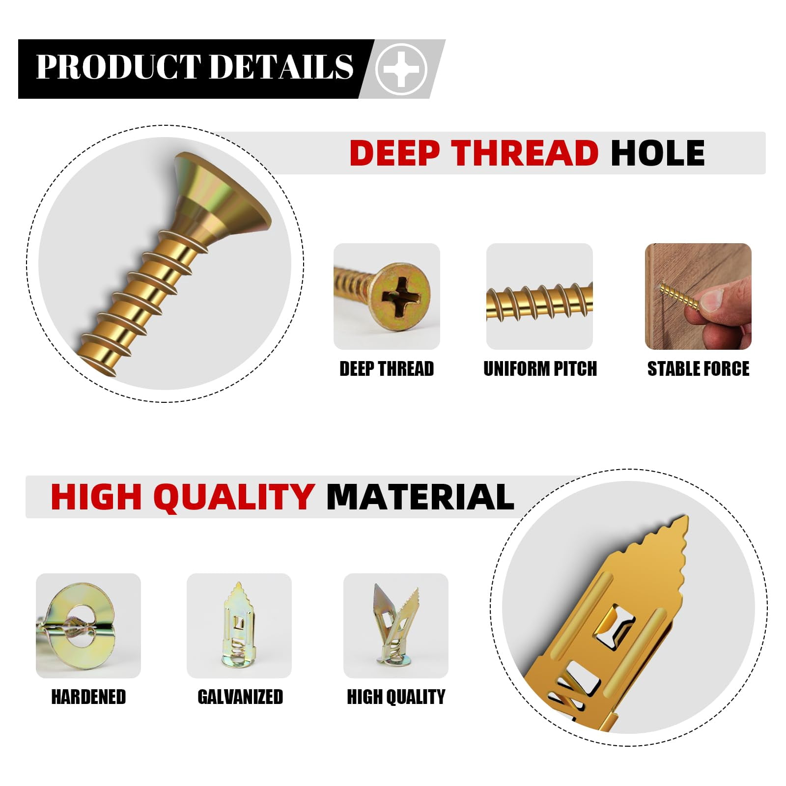 200 Pcs Self Drilling Drywall Anchors with Screws Kit, Metal Expansion Bolt for Drywall,No Drill Or Holes in Wall, Holds Up to 100lbs, for Tv, Shelves, Picture Frames