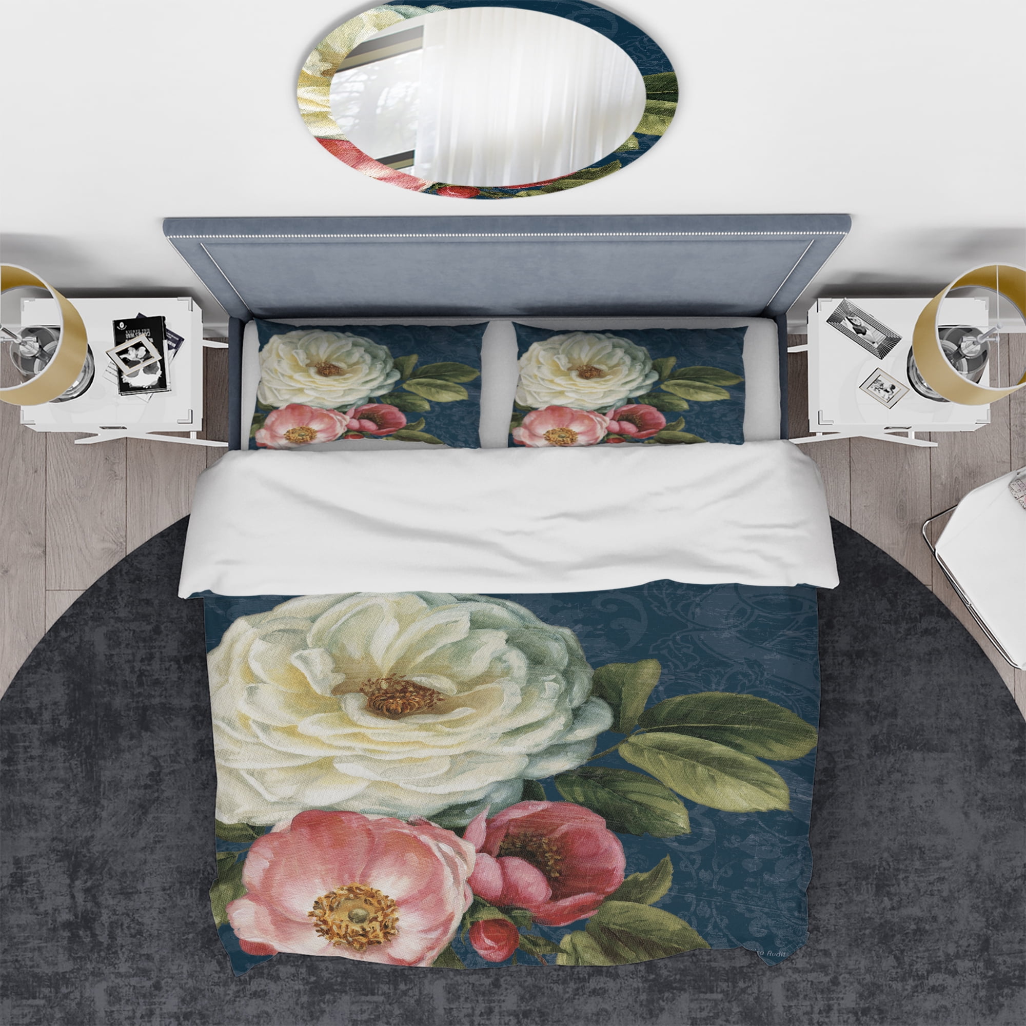 Designart 'White and Pink Damask Rose Flowers' Shabby Duvet Cover Set