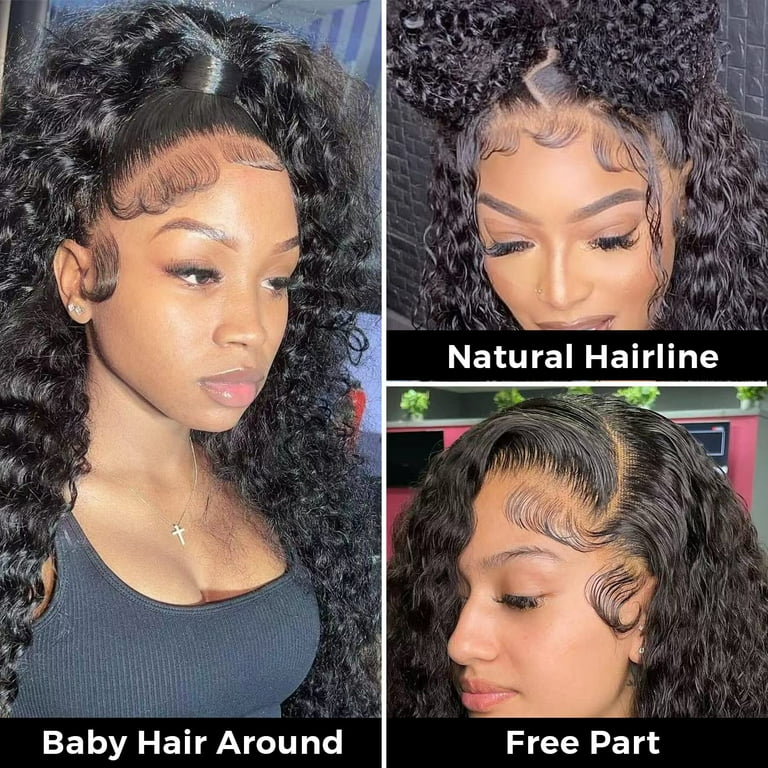 28 Inch 13x4 Lace Front Wigs Human Hair Pre Plucked 220 Density Brizilian Vigin Water Wave HD Transparent Lace Front Wigs Human Hair Wigs for Black Women Pre Plucked with Baby Hair Natural