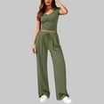 thumbnail image 4 of JGGSPWM 2 Piece Sets for Women Summer 2026 Spring Lounge Set Matching V Neck Tops Wide Leg Pants Travel Outfits Green XL, 4 of 8
