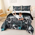 thumbnail image 3 of Homewish Gothic Sugar Skull Queen Comforter Set,Happy Halloween Comforter Sets Queen,Teal,Black Reversible,3 Pieces,1 Comforter and 2 Pillowcases, 3 of 7