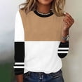 thumbnail image 2 of Lenpel T-Shirts pour Femmes à Manches Longues, Col Ras du Cou, T-Shirt à Blocs de Couleur, Hauts Décontractés Amples, Chemisiers, Tenues d'Automne (Blanc, 3X-Grand), 2 of 4