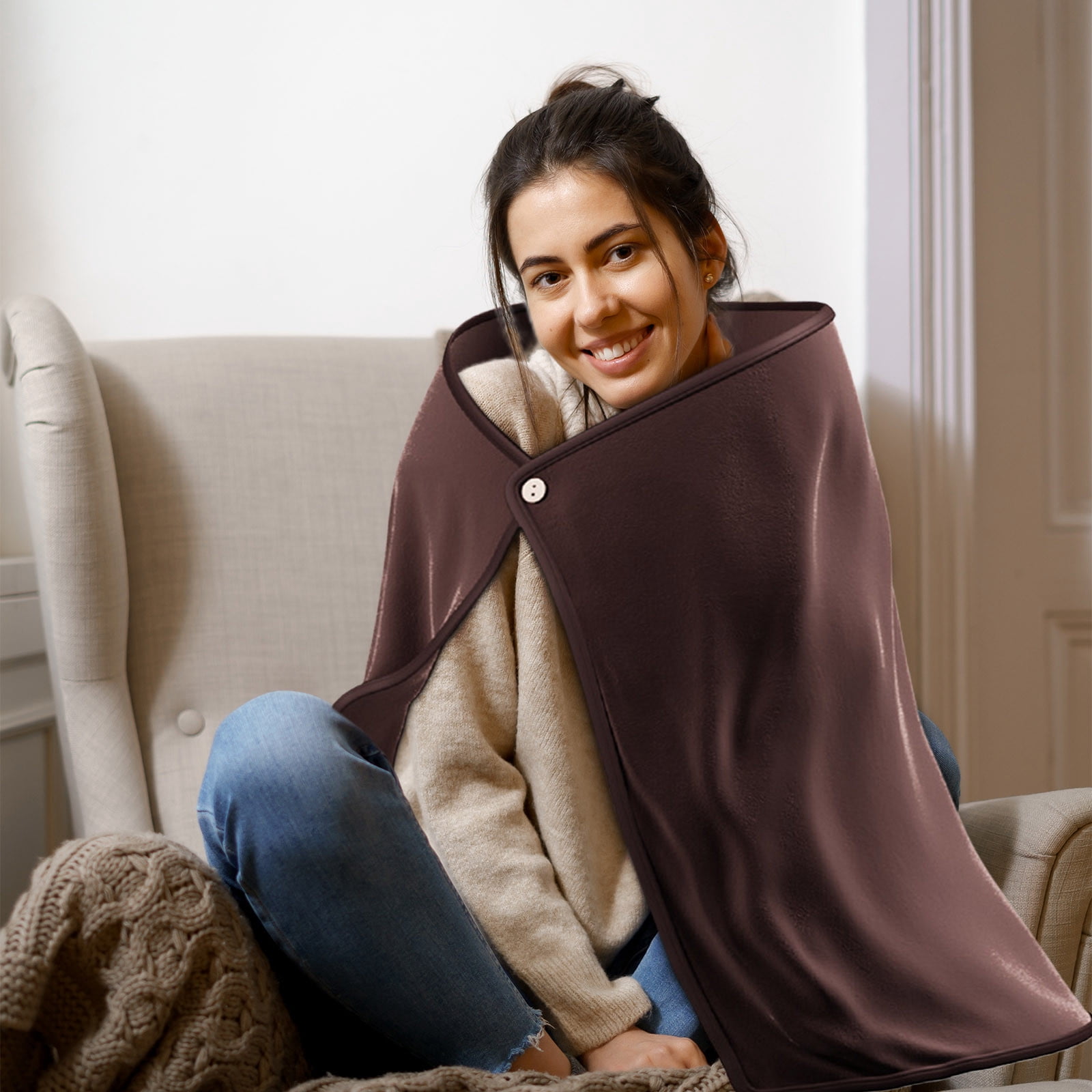AYktou Portable USB Heated Blanket Shawl,39.4"x27.6"Wearable Heating Blanket Battery Operated Cordless,Electric Heated Shawl Wraps for Women,Outdoor,Office,Camping(without Battery)