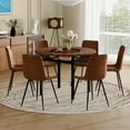 thumbnail image 2 of NYEESS 7-Piece Round Dining Table Set for 6, 42" Modern Wood Grain Kitchen Table with Tea-colored Glass & Storage, 6 Brown Suede Chairs, Heavy-duty Black Metal Legs, 2 of 10
