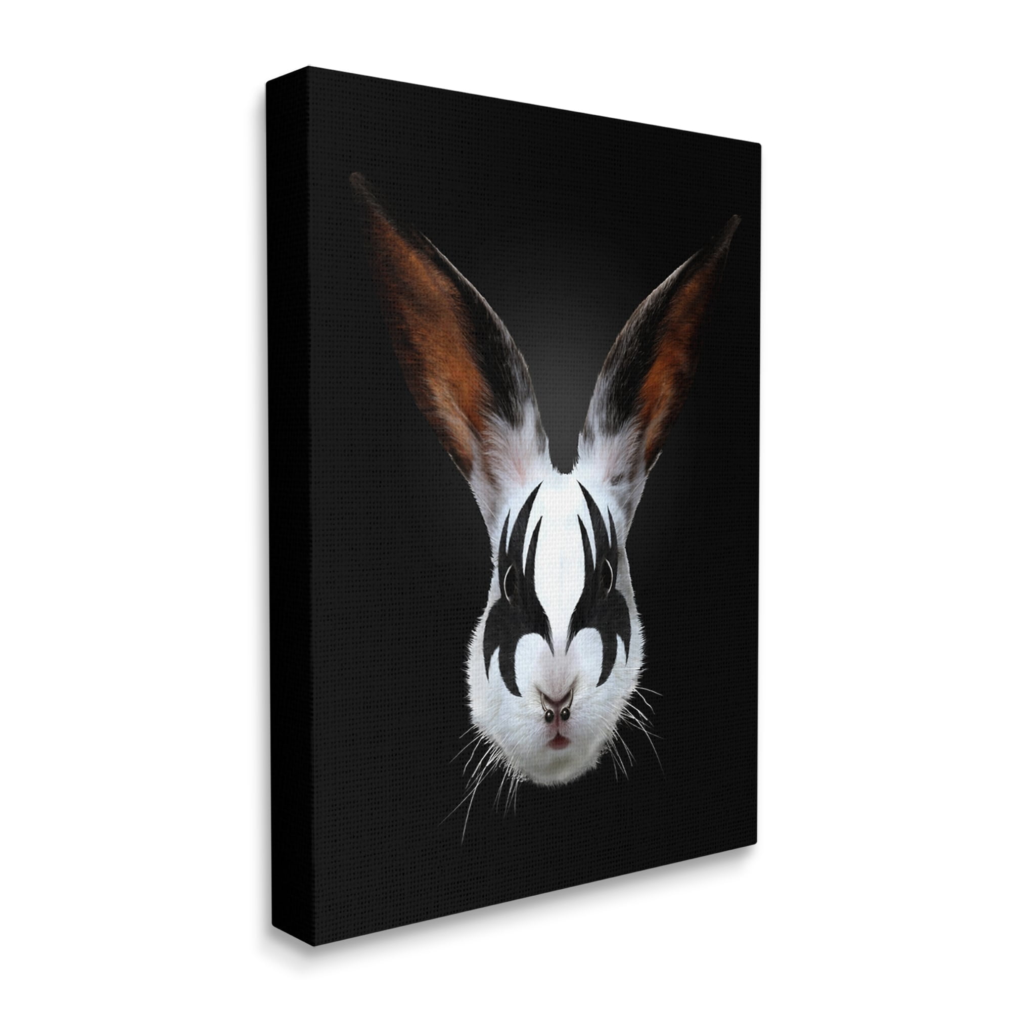 Stupell Industries Abstract Rabbit Bunny Makeup Head Black Background Canvas Wall Art, 30 x 40, Design by Robert Farkas