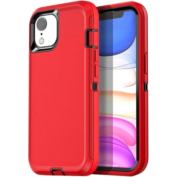 iPhone Xr Heavy Duty Case {Shock Proof Case with 3 Layer Rubber, Shatter Resistant, [Tough Armour] Rugged Case Compatible for iPhone Xr} Red